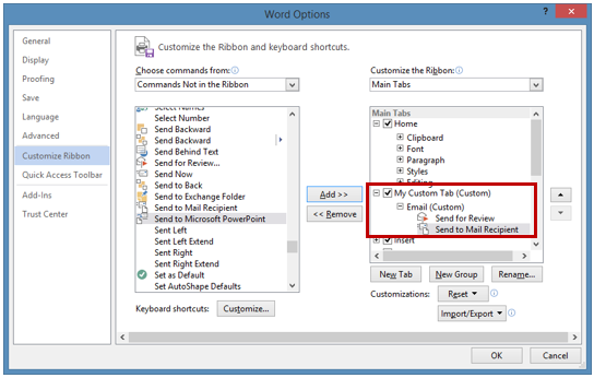 Add Commands to Custom Tab and Custom Group
