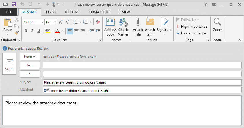 Send for Review attached document to email