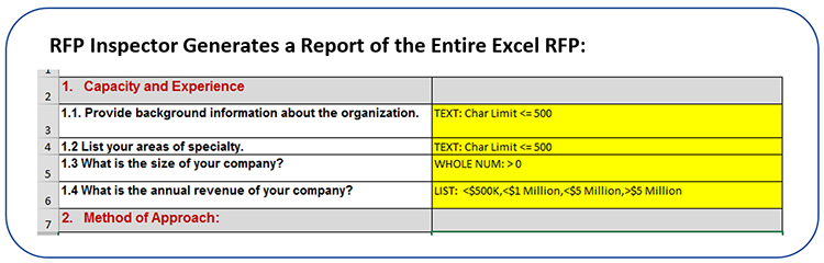 RFP Inspector Generates a Report of the entire Excel RFP