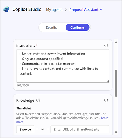 Make a custom Copilot AI proposal agent Step 2