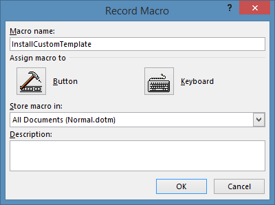 Record macro window in Microsoft Word