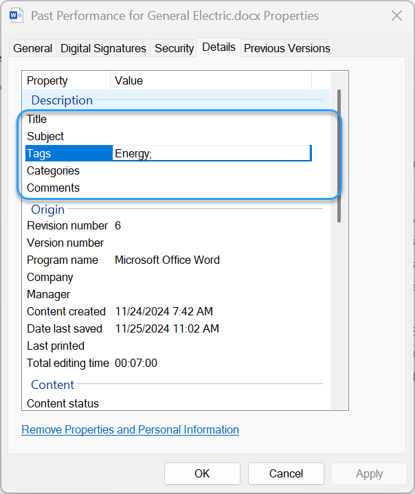 Edit important information like Tags and Category to facilitate future searches